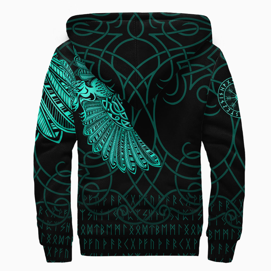 Viking Clothing Viking Odins Raven Tattoo Cyan Version Sherpa Hoodie RLT12 - Wonder Print Shop
