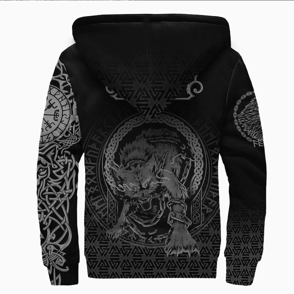 Viking Clothing Viking Fenrir Norse 3D Tattoo Sherpa Hoodie RLT12 - Wonder Print Shop