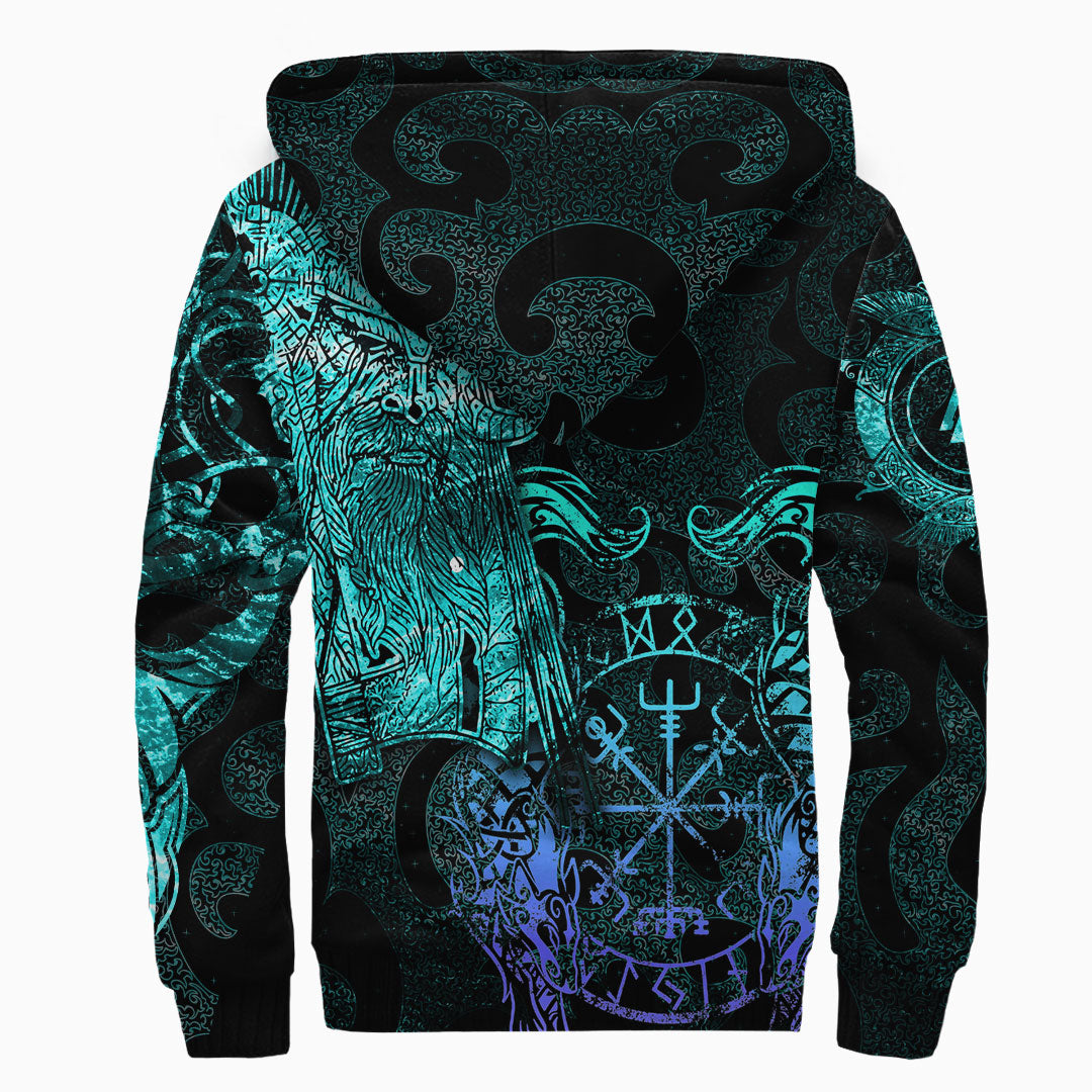 Viking Clothing Viking Odin Tattoo Cyan Version Sherpa Hoodie RLT12 - Wonder Print Shop