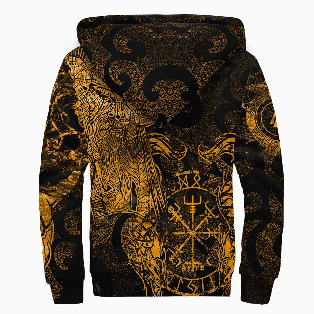 Viking Clothing Viking Odin Tattoo Gold Version Sherpa Hoodie RLT12 - Wonder Print Shop