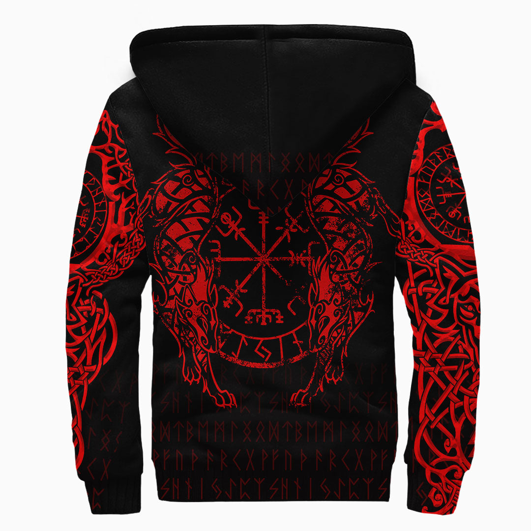 Viking Clothing Viking Compass Vegvisir Tattoo Red Version Sherpa Hoodie RLT12 - Wonder Print Shop