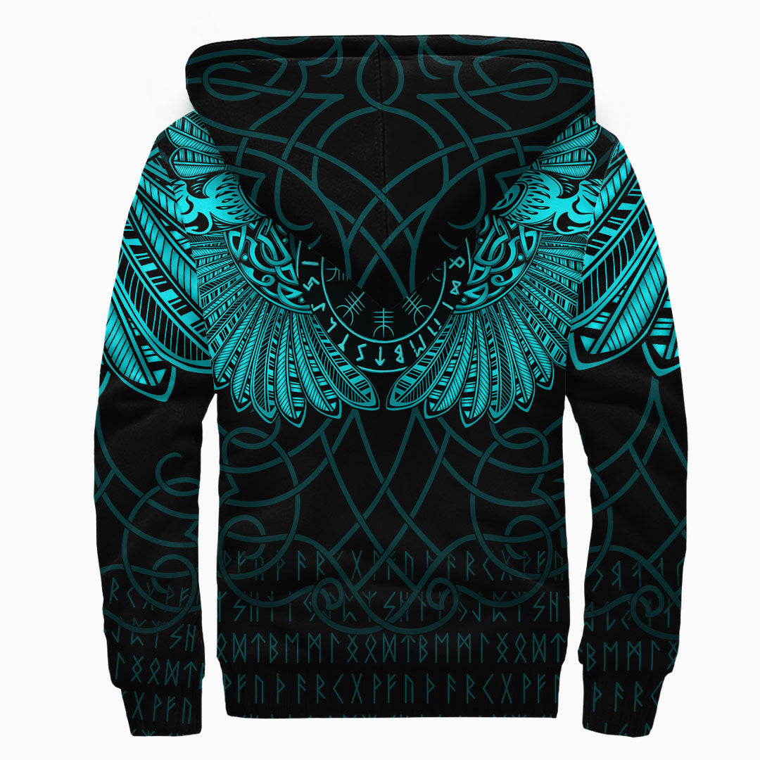 Viking Clothing Viking Odin's Celtic Two Ravens Cyan Version Sherpa Hoodie RLT12 - Wonder Print Shop