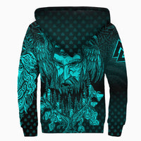 Viking Clothing Viking Odin Raven Tattoo Style Cyan Version Raglan Sherpa Hoodie RLT12 - Wonder Print Shop