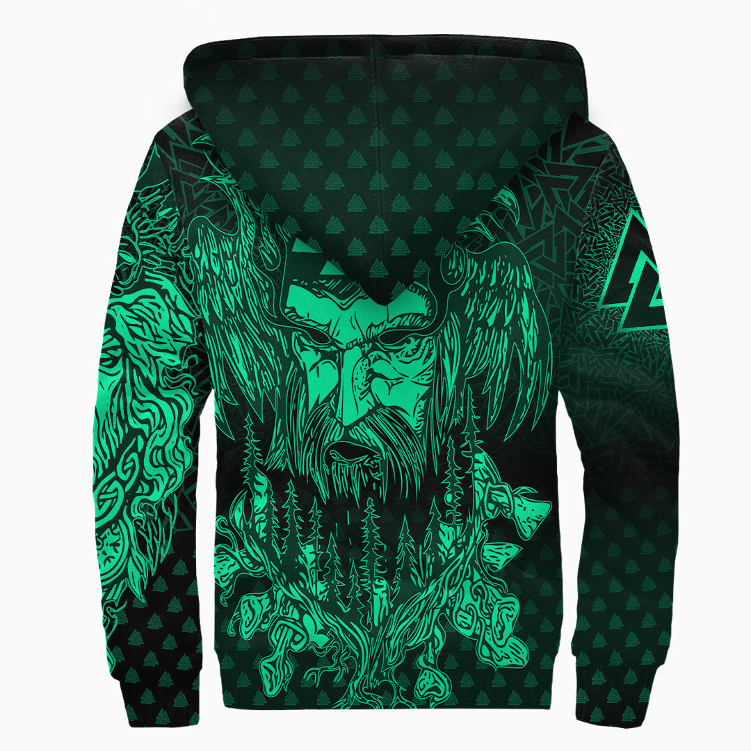 Viking Clothing Viking Odin Raven Tattoo Style Green Version Raglan Sherpa Hoodie RLT12 - Wonder Print Shop