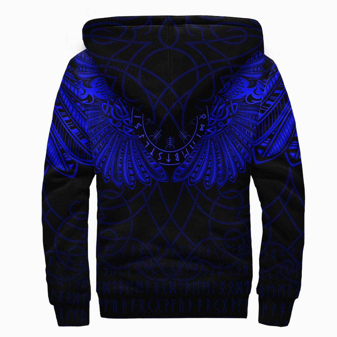 Viking Clothing Viking Odin's Celtic Two Ravens Blue Version Sherpa Hoodie RLT12 - Wonder Print Shop