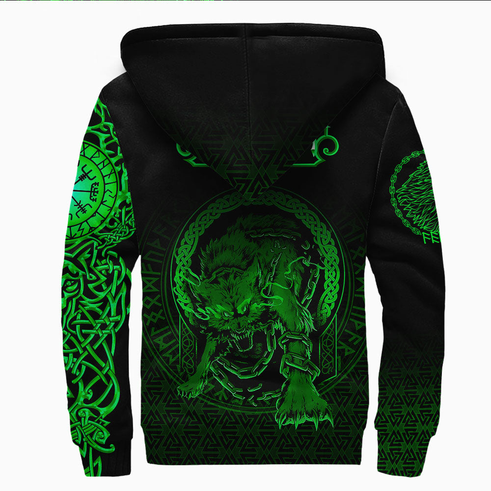 Viking Clothing Viking Fenrir Norse 3D Green Sherpa Hoodie RLT12 - Wonder Print Shop