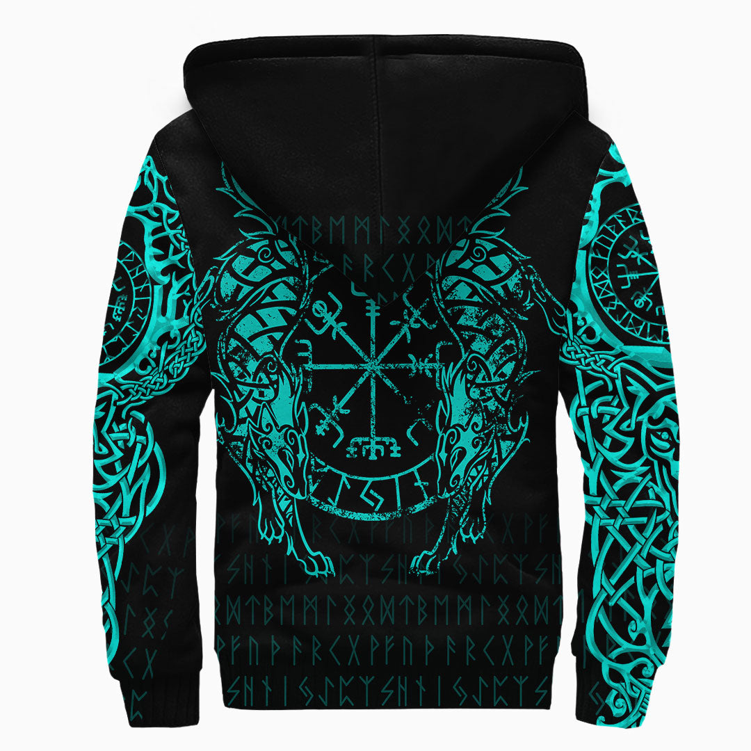 Viking Clothing Viking Compass Vegvisir Tattoo Cyan Version Sherpa Hoodie RLT12 - Wonder Print Shop