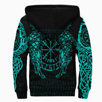 Viking Clothing Viking Compass Vegvisir Tattoo Cyan Version Sherpa Hoodie RLT12 - Wonder Print Shop