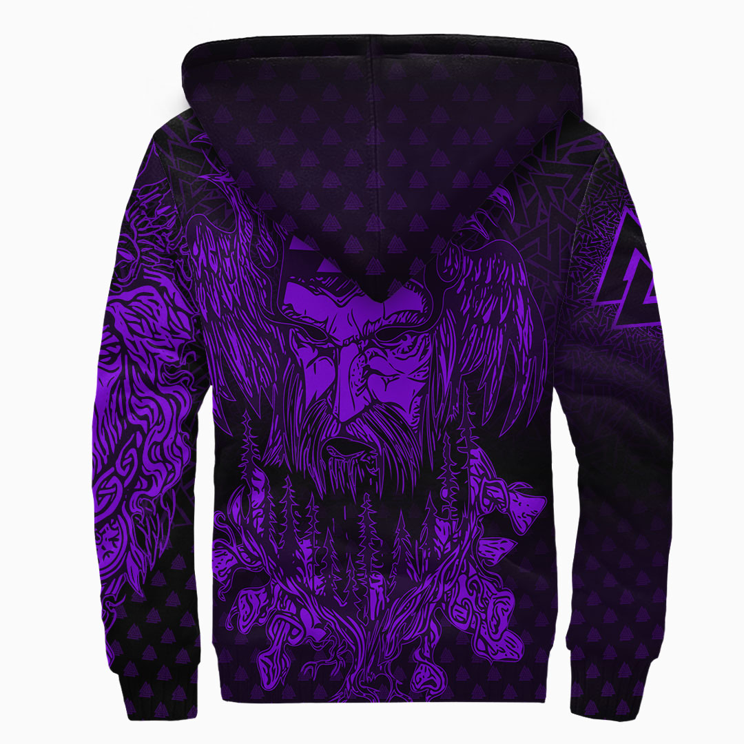 Viking Clothing Viking Odin Raven Tattoo Style Purple Version Raglan Sherpa Hoodie RLT12 - Wonder Print Shop