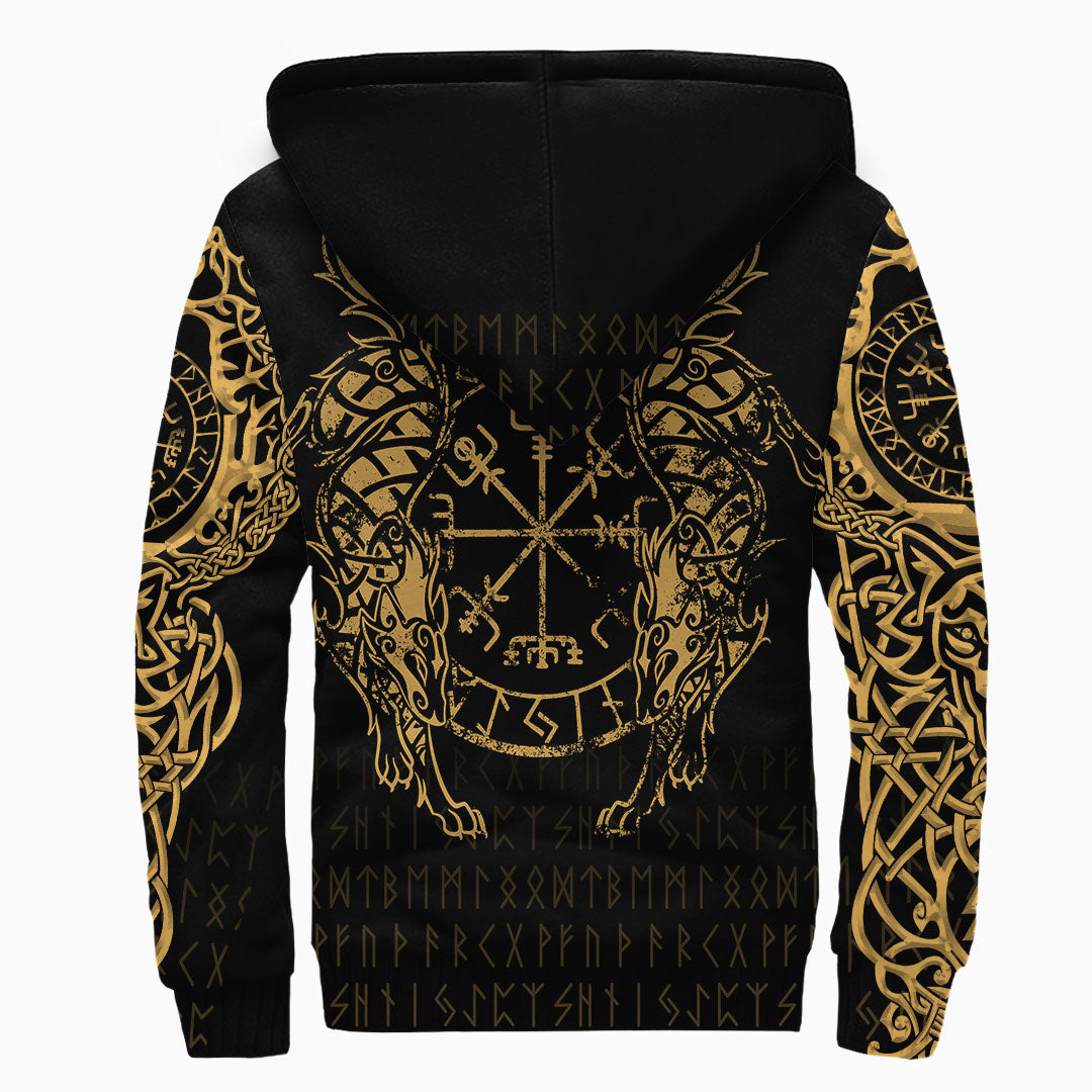 Viking Clothing Viking Compass Vegvisir Tattoo Gold Version Sherpa Hoodie RLT12 - Wonder Print Shop