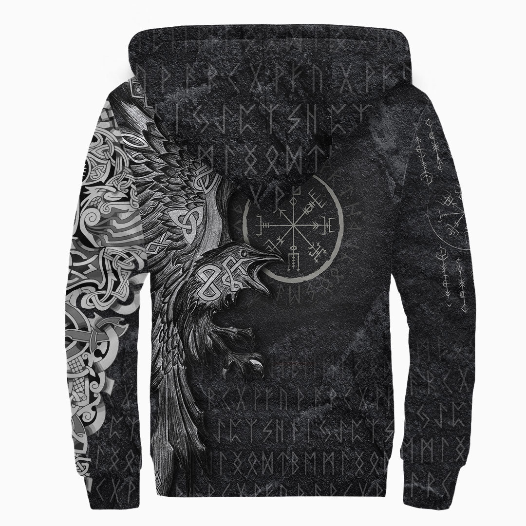 Viking Clothing Vegvisir With Raven Viking Compass Sherpa Hoodie RLT12 - Wonder Print Shop