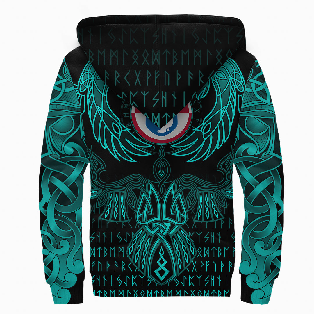 Viking Greenland Sherpa Hoodie Valknut of Odin Cyan RLT12 - Wonder Print Shop
