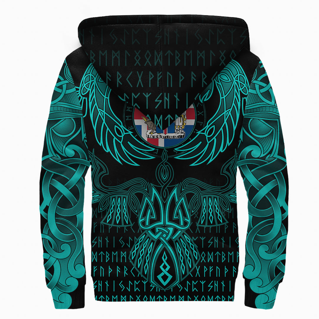 Viking Iceland Sherpa Hoodie Valknut of Odin Cyan RLT12 - Wonder Print Shop