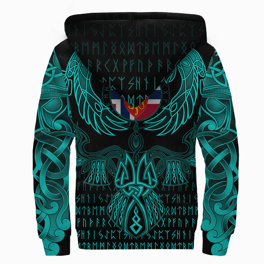 Viking Norway Sherpa Hoodie Valknut of Odin Cyan RLT12 - Wonder Print Shop