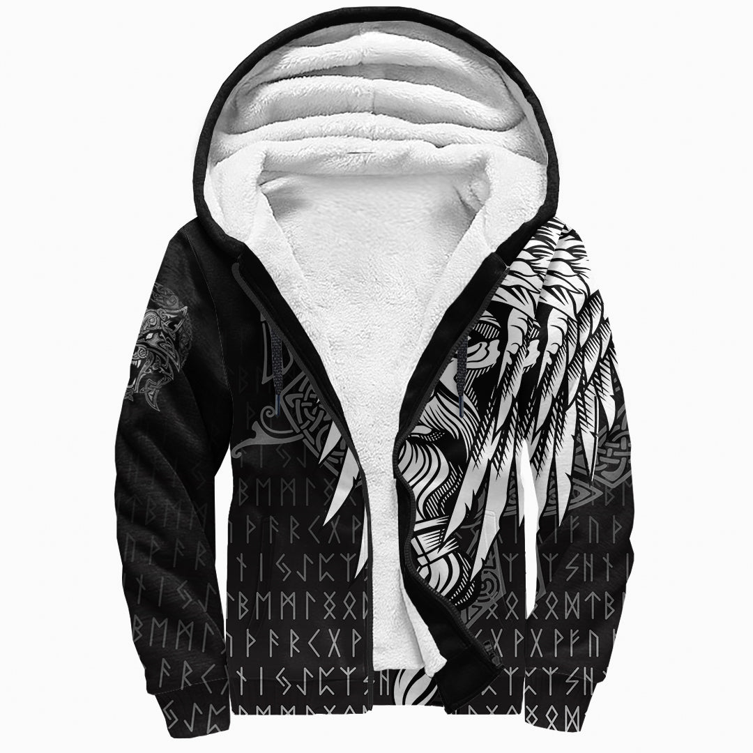 Viking Sherpa Hoodie Odin Raven and Fenrir On Hand RLT12 - Wonder Print Shop