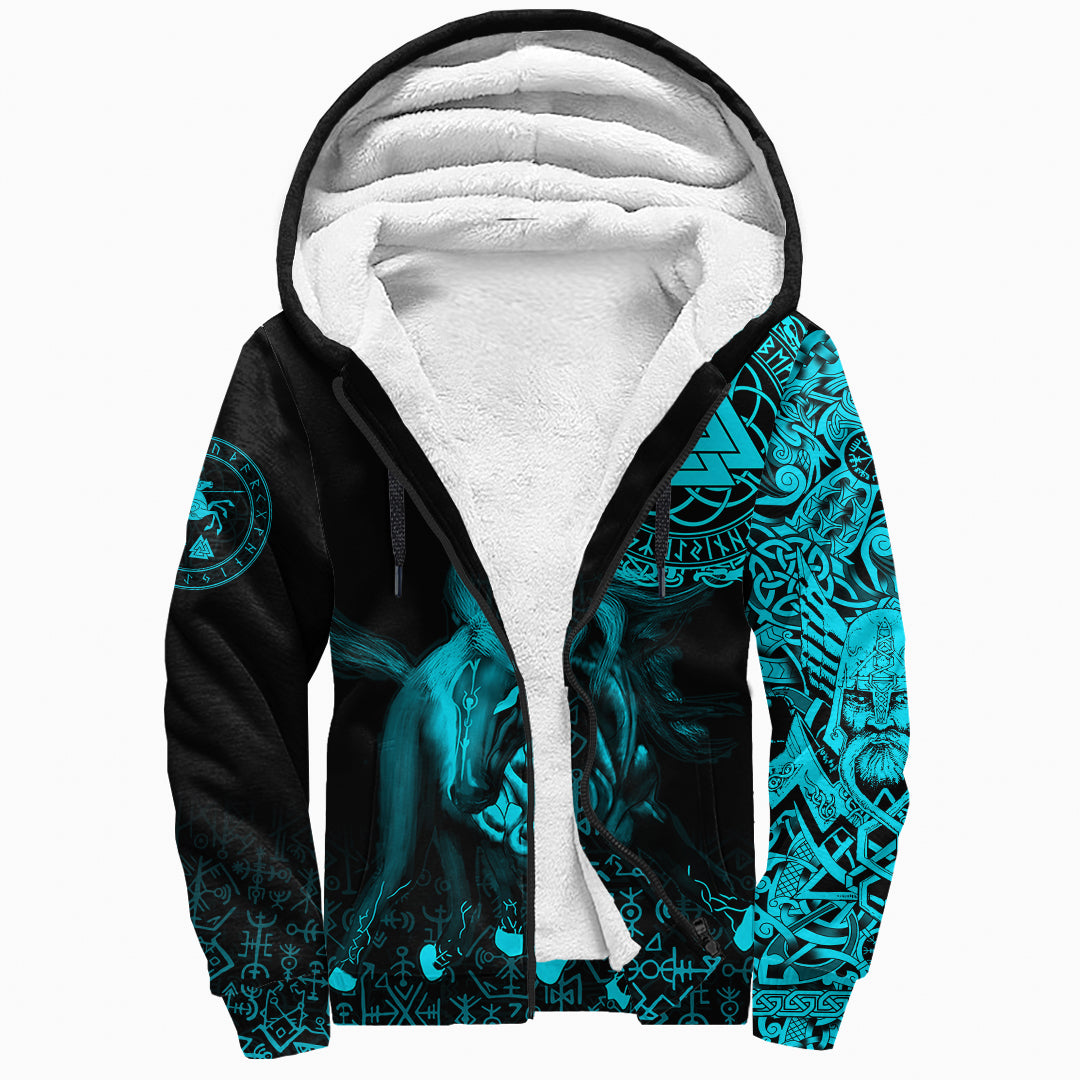Viking Sherpa Hoodie - Sleipnir Odin Cyan RLT12 - Wonder Print Shop