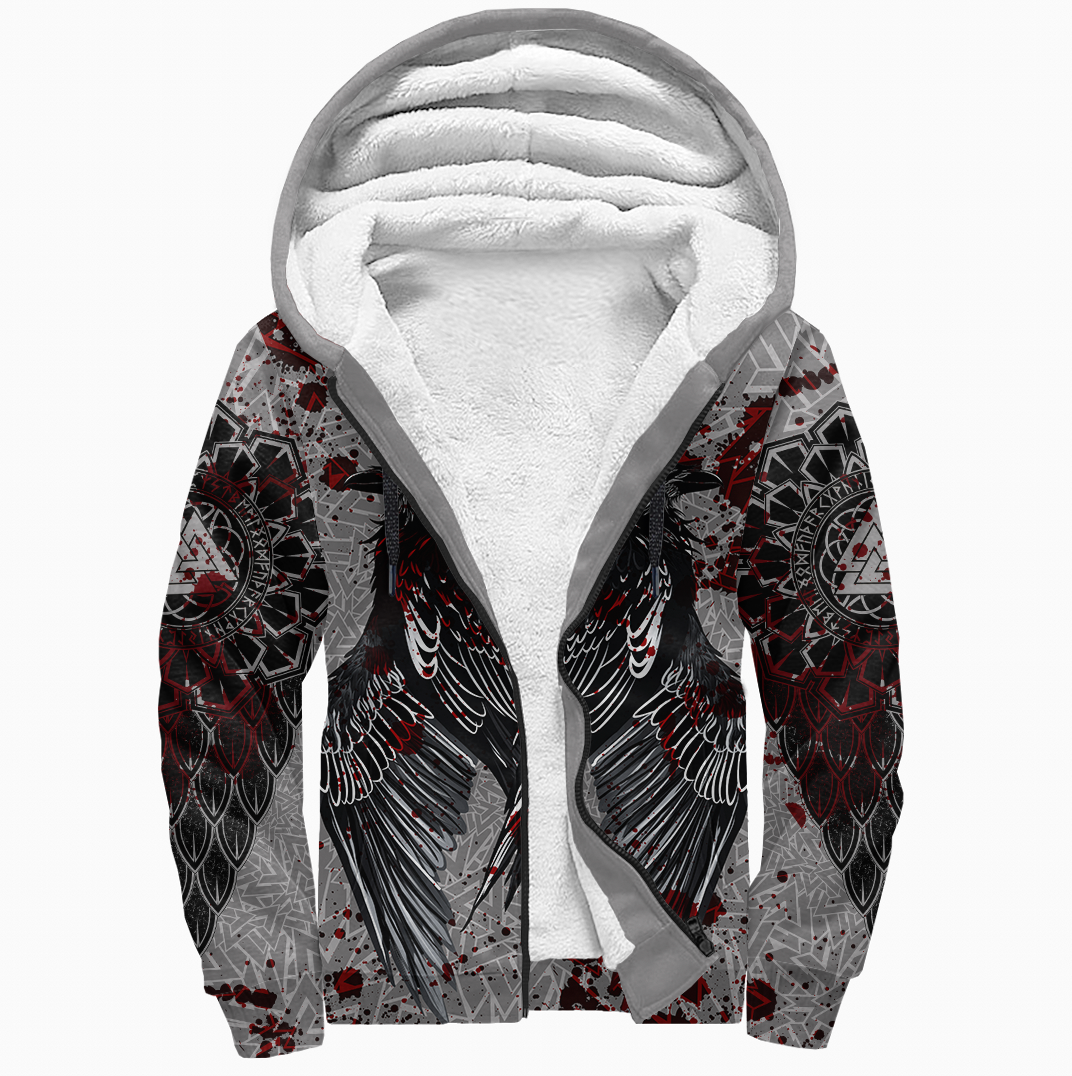 Viking Raven With Valknut Sherpa Hoodie Style Blood RLT12 - Wonder Print Shop