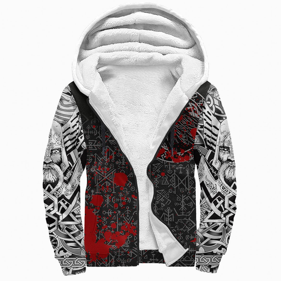 Viking Sherpa Hoodie - Odin Raven Rune Futhark Blood RLT12 - Wonder Print Shop