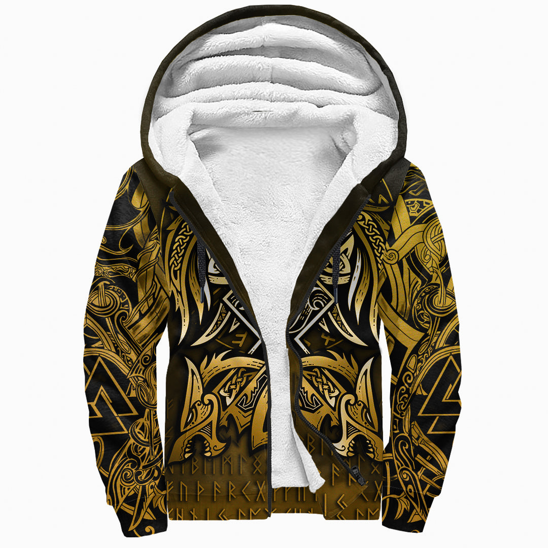 Viking Sherpa Hoodie - Othala and Raven Golden RLT12 - Wonder Print Shop