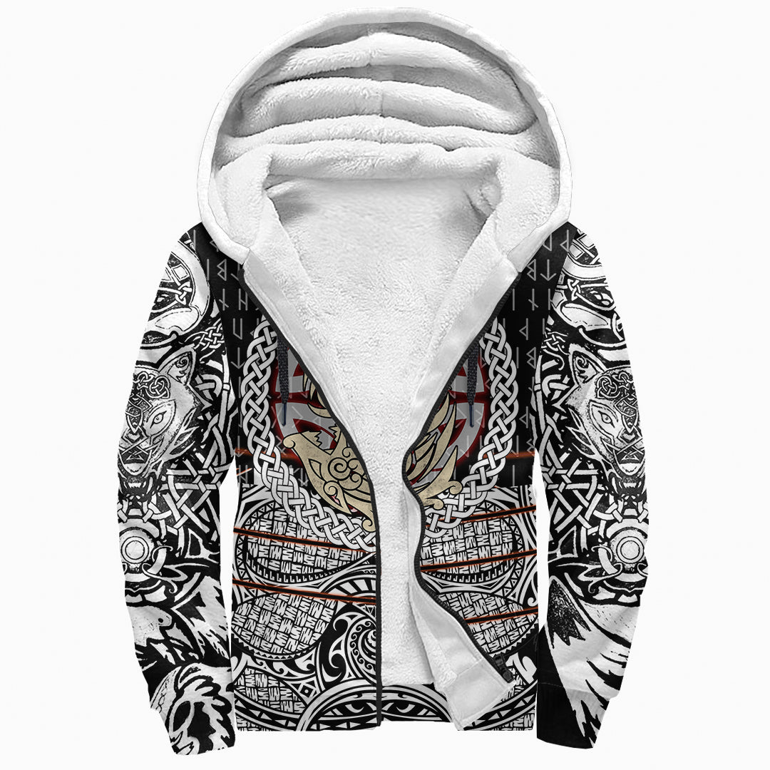 Viking Sherpa Hoodie - Fenrir Vikings Tattoo 3D RLT12 - Wonder Print Shop