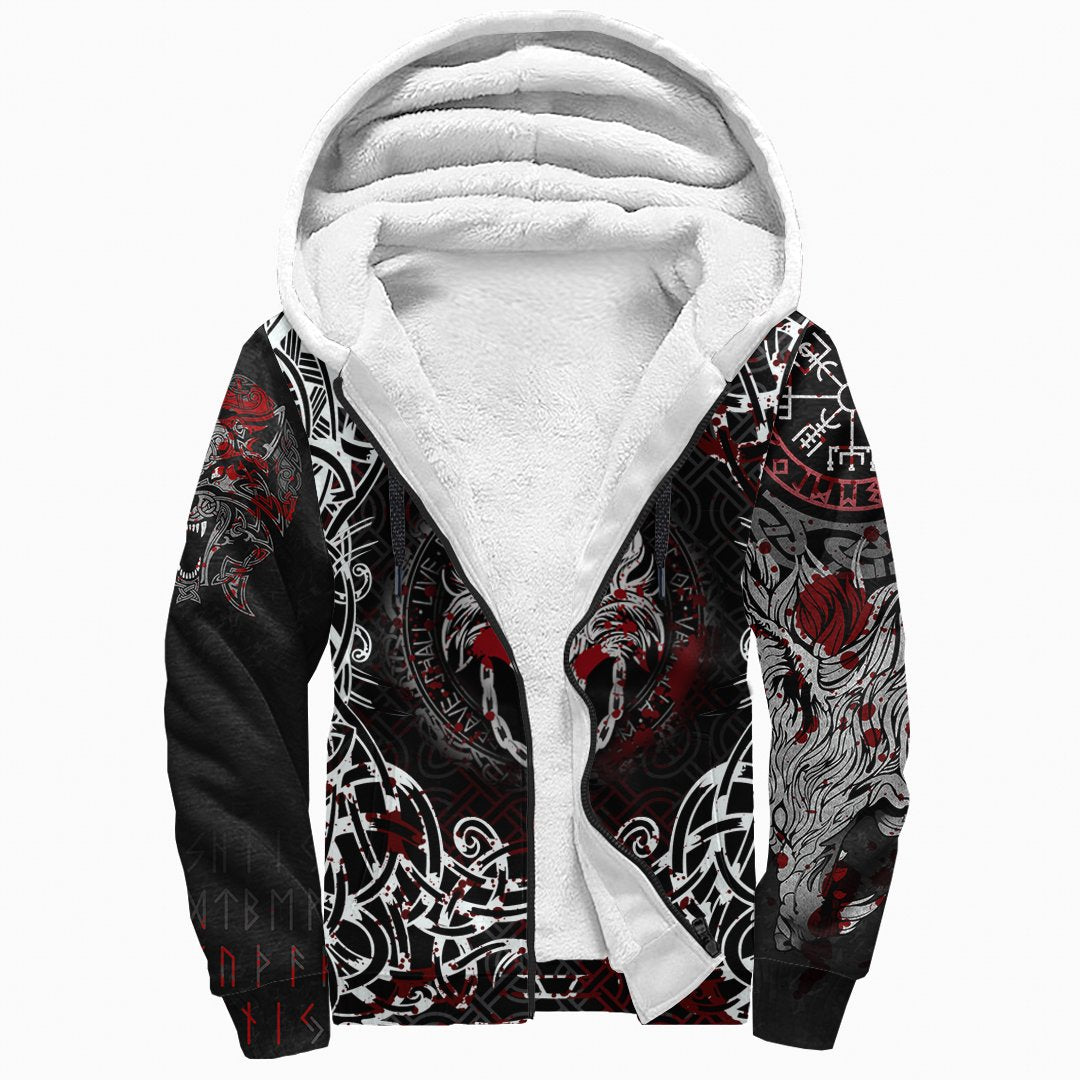 Viking Sherpa Hoodie - Fenrir Viking Blood 3D RLT12 - Wonder Print Shop
