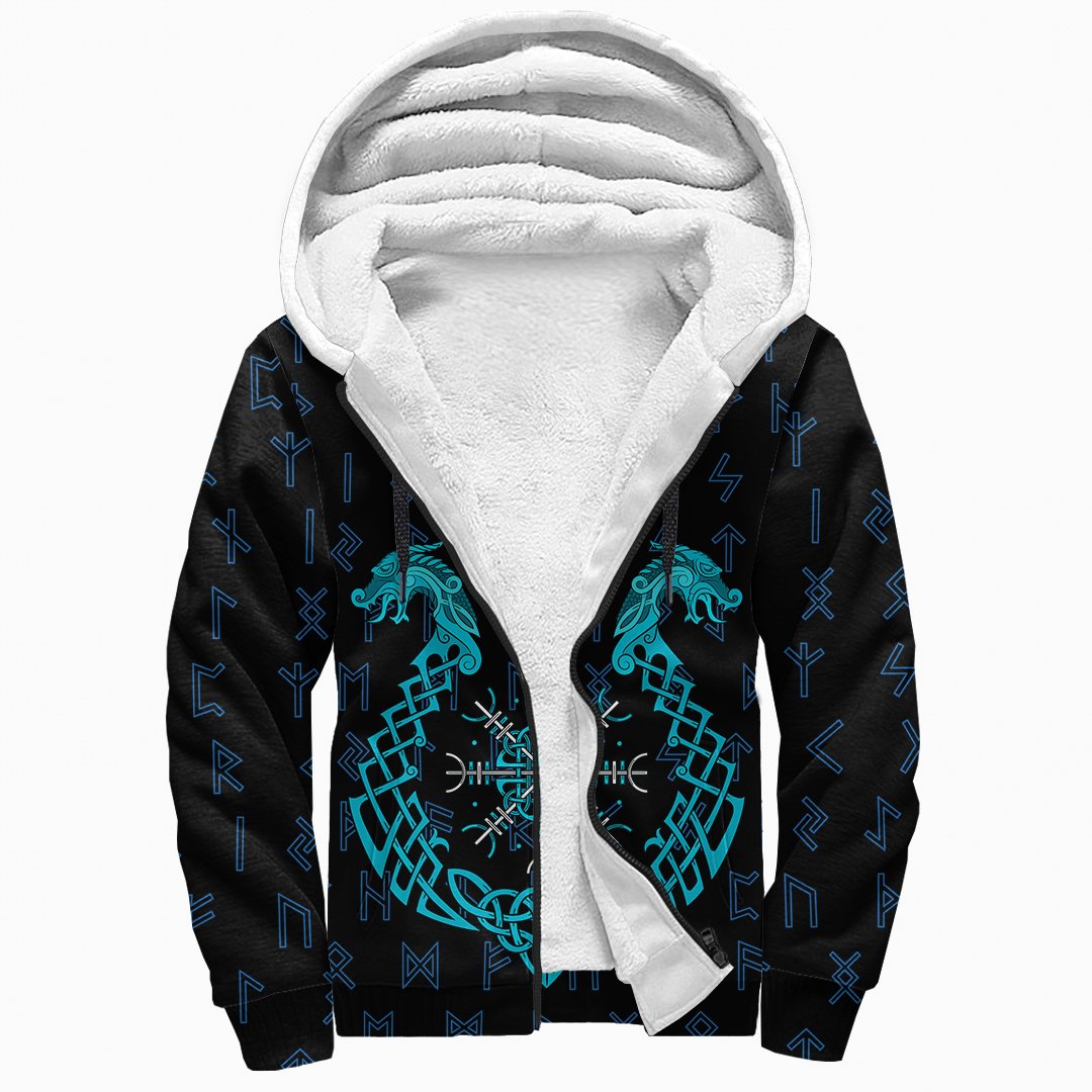 Viking Sherpa Hoodie, Aegishjalmur Helm Of Awe Blue Edition RLT12 - Wonder Print Shop