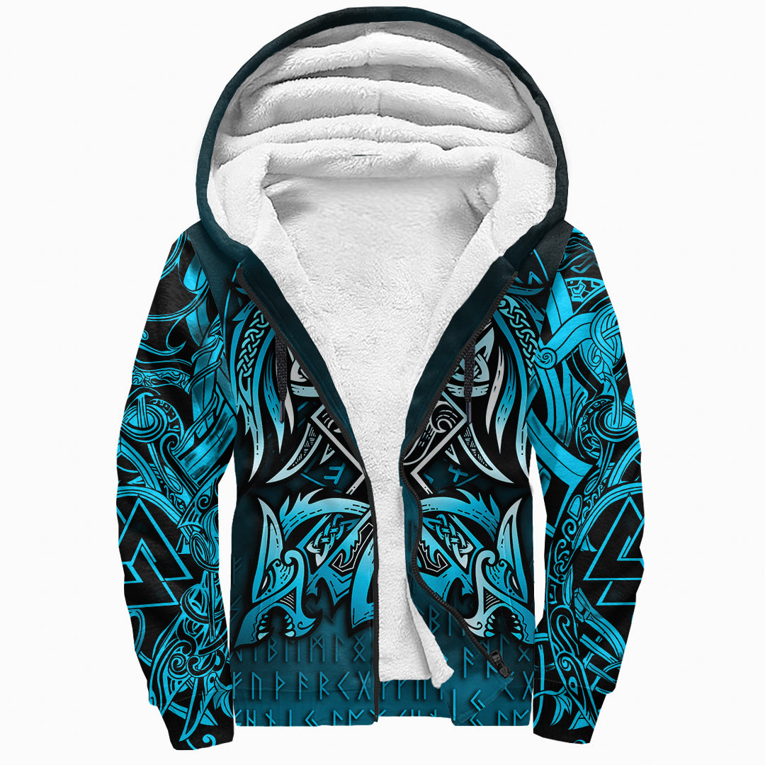 Viking Sherpa Hoodie - Othala and Raven Blue RLT12 - Wonder Print Shop