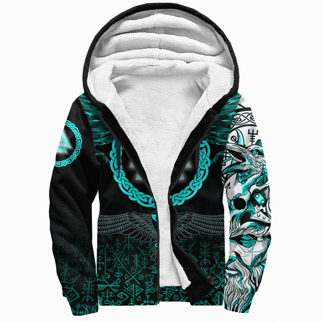 Viking Sherpa Hoodie Three Raven and Valknut Cyan RLT12 - Wonder Print Shop