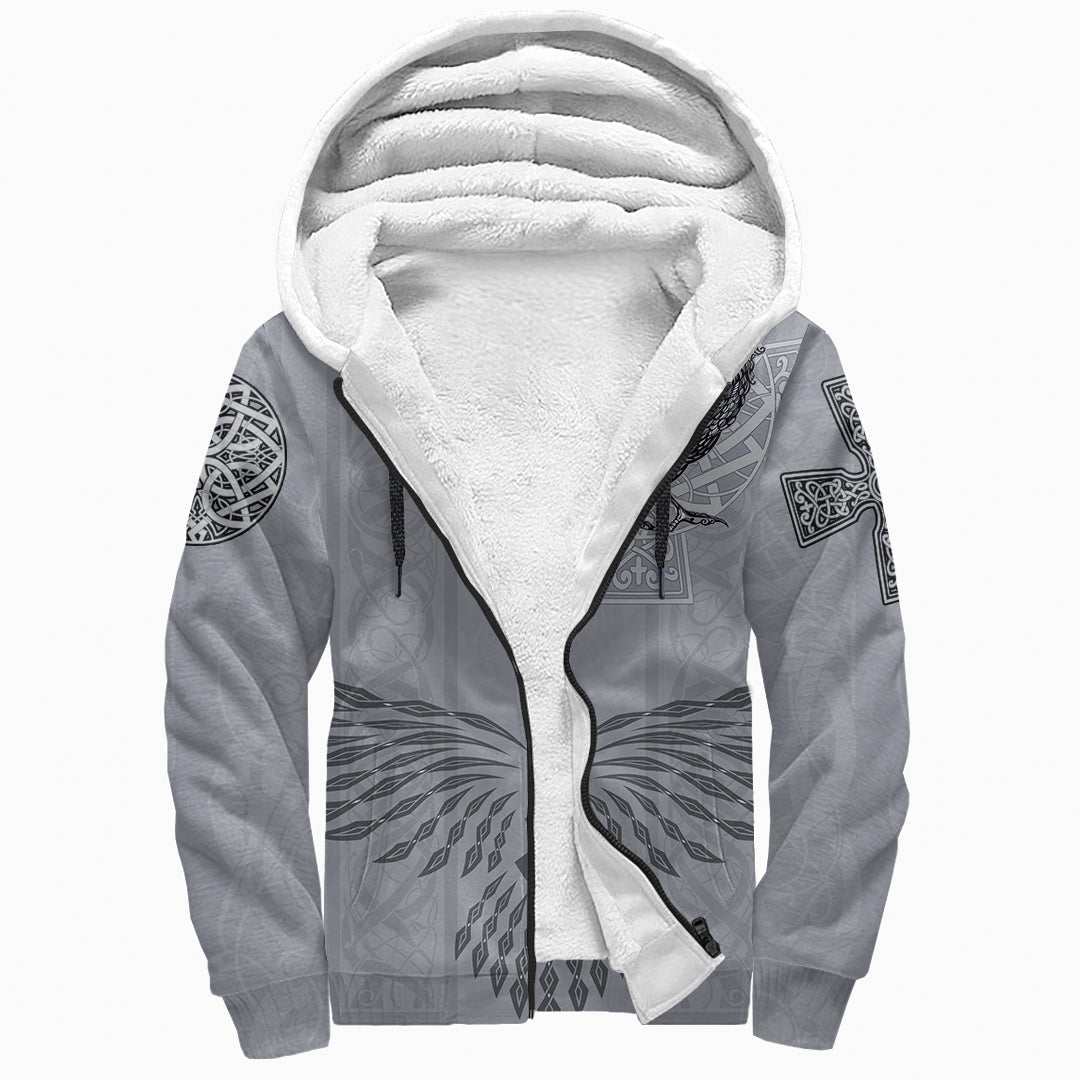 Viking Sherpa Hoodie - Odin's Celtic Raven - Scandinavian Tattoo RLT12 - Wonder Print Shop