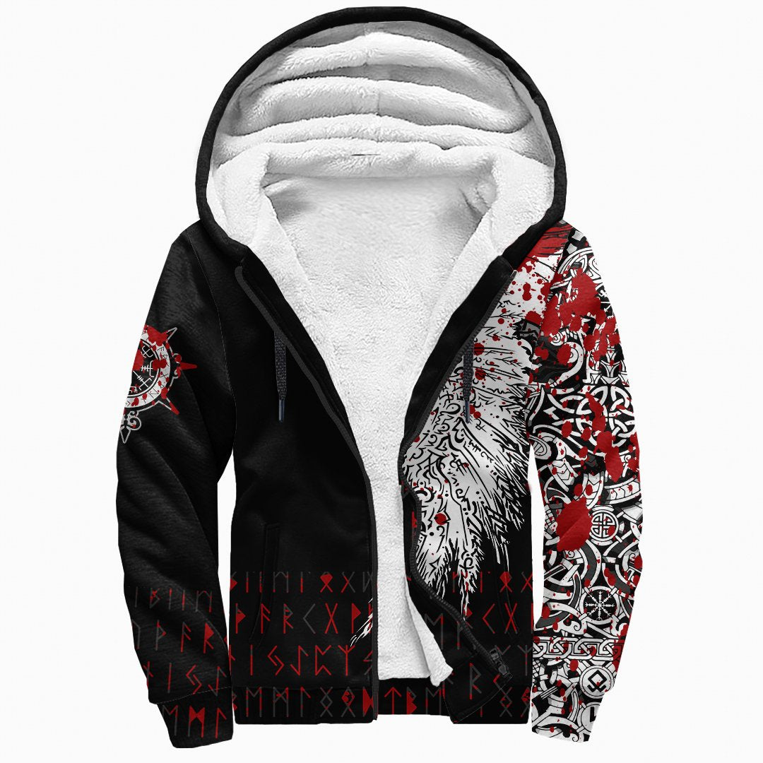 Viking Sherpa Hoodie - Mystical Raven Tattoo Style Blood RLT12 - Wonder Print Shop