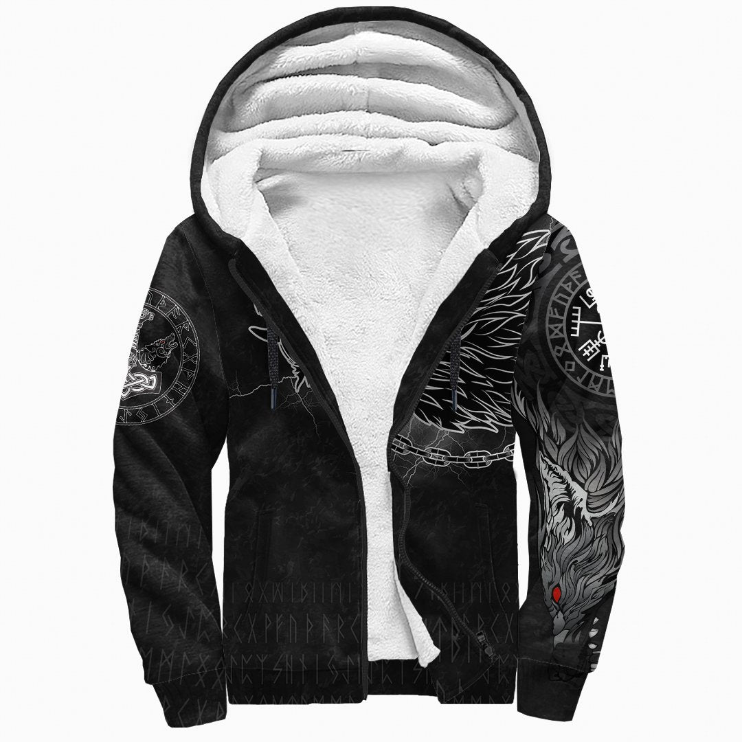 Viking Sherpa Hoodie - Fenrir Norse Wolf Thunderstorm RLT12 - Wonder Print Shop