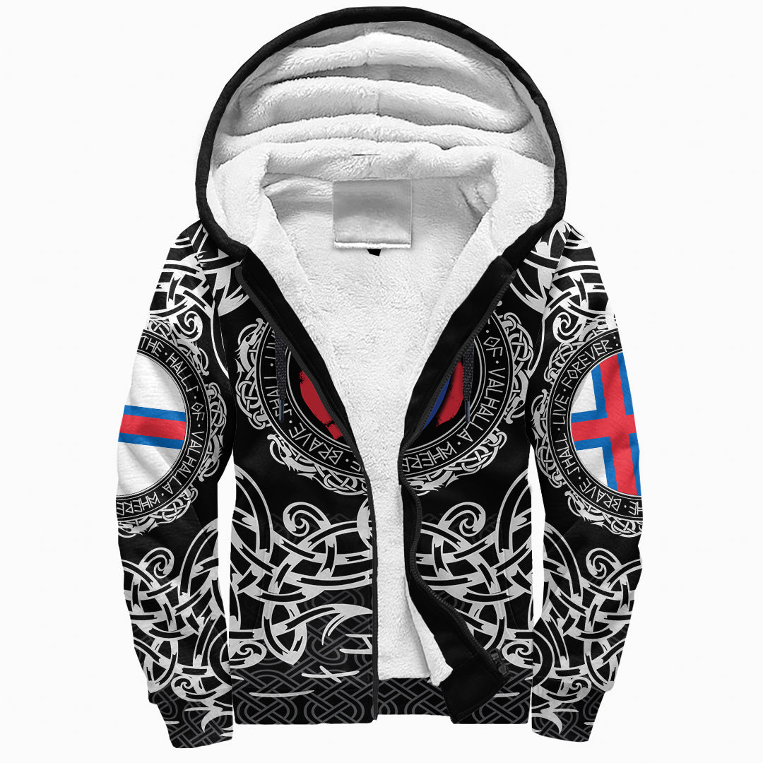 Viking Sherpa Hoodie - Faroe Islands Viking Pattern RLT12 - Wonder Print Shop