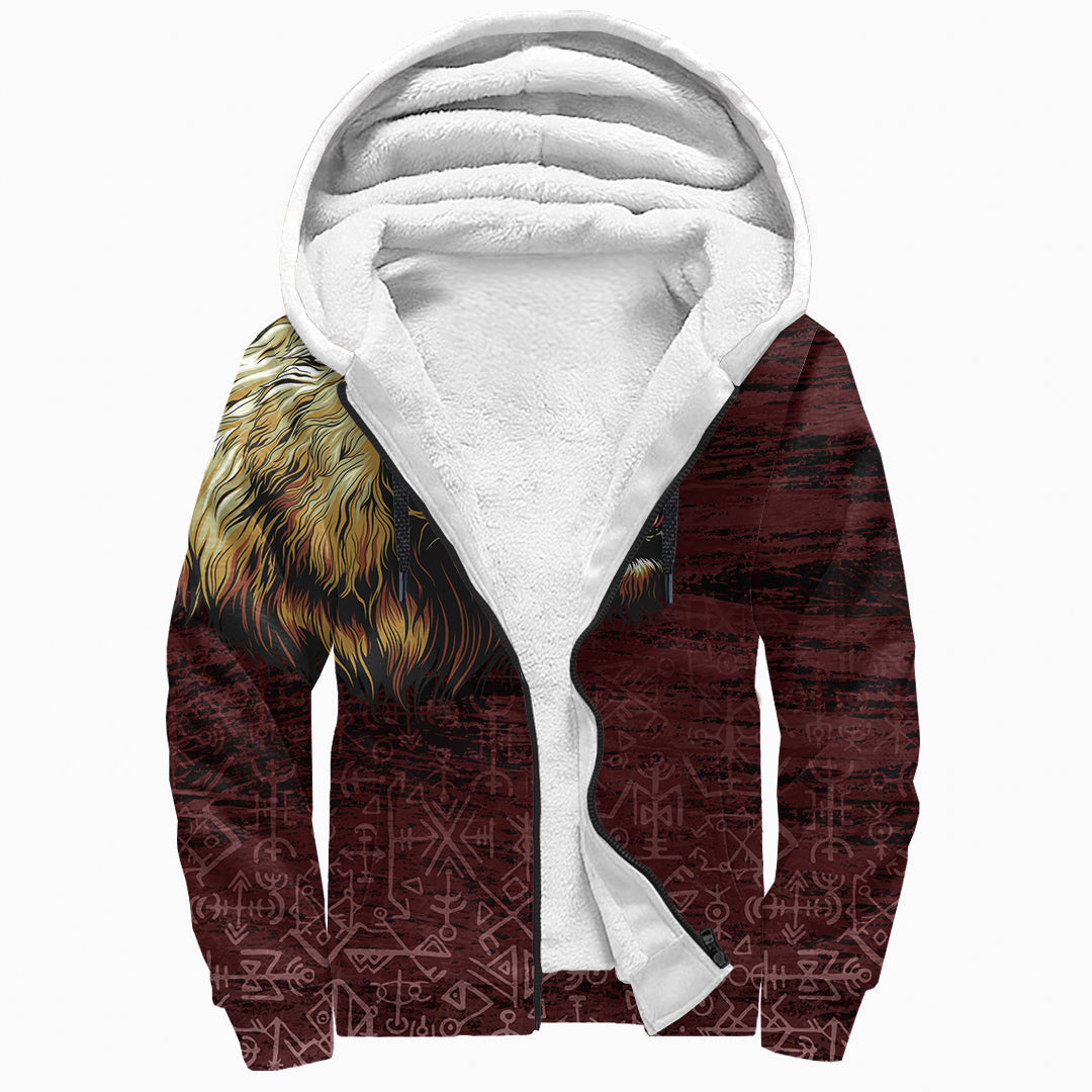 Viking Sherpa Hoodie - Fenrir On The Blood Moon Background RLT12 - Wonder Print Shop