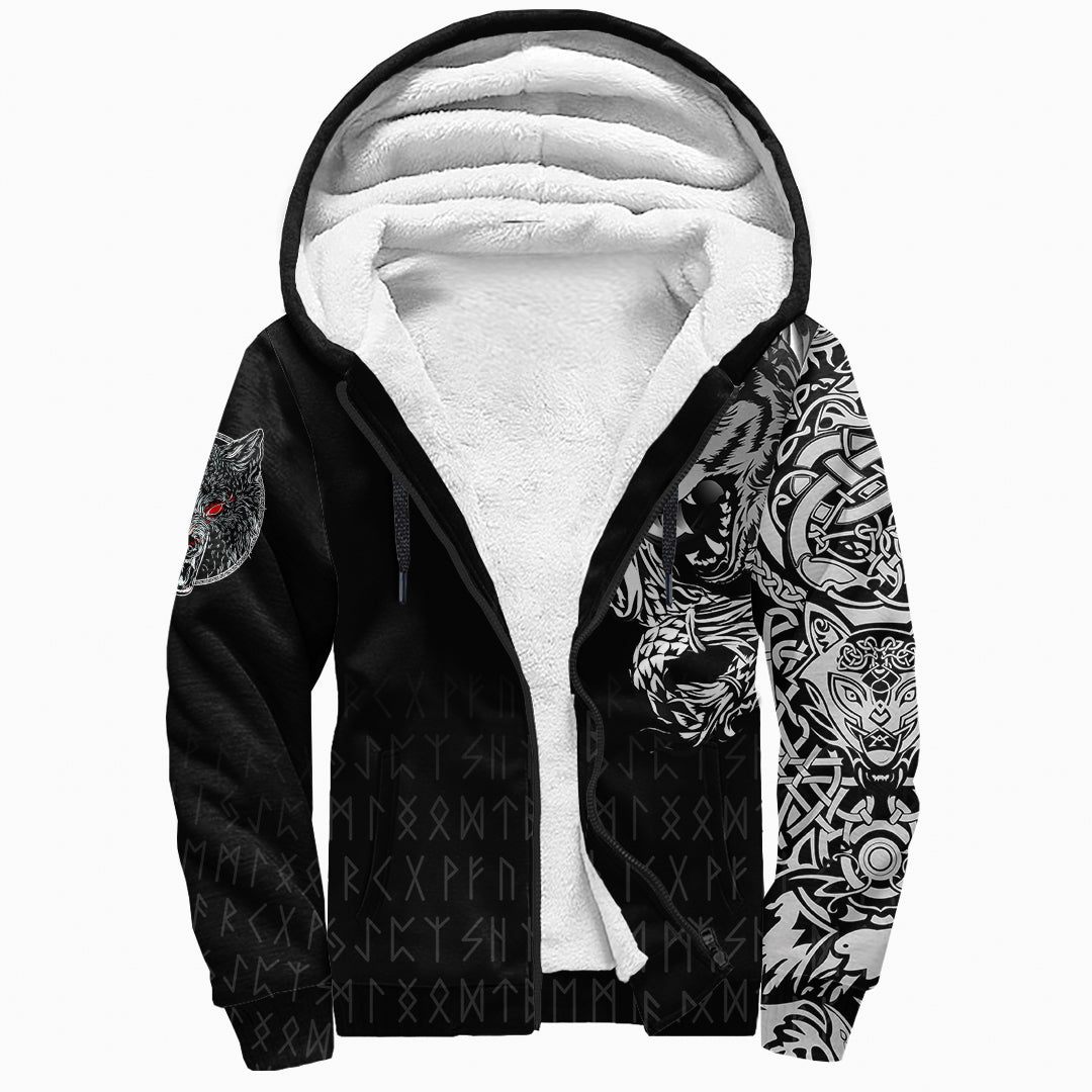 Viking Sherpa Hoodie - Dark Norse Wolf Tattoo RLT12 - Wonder Print Shop