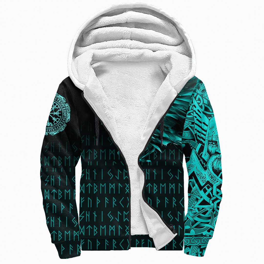 Viking Sherpa Hoodie - The Raven Of Odin Rune Cyan RLT12 - Wonder Print Shop