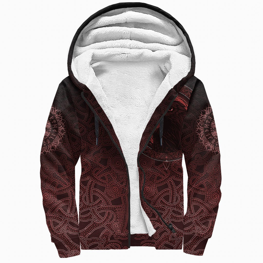 Viking Sherpa Hoodie, Ethnic Odin Raven Red RLT12 - Wonder Print Shop