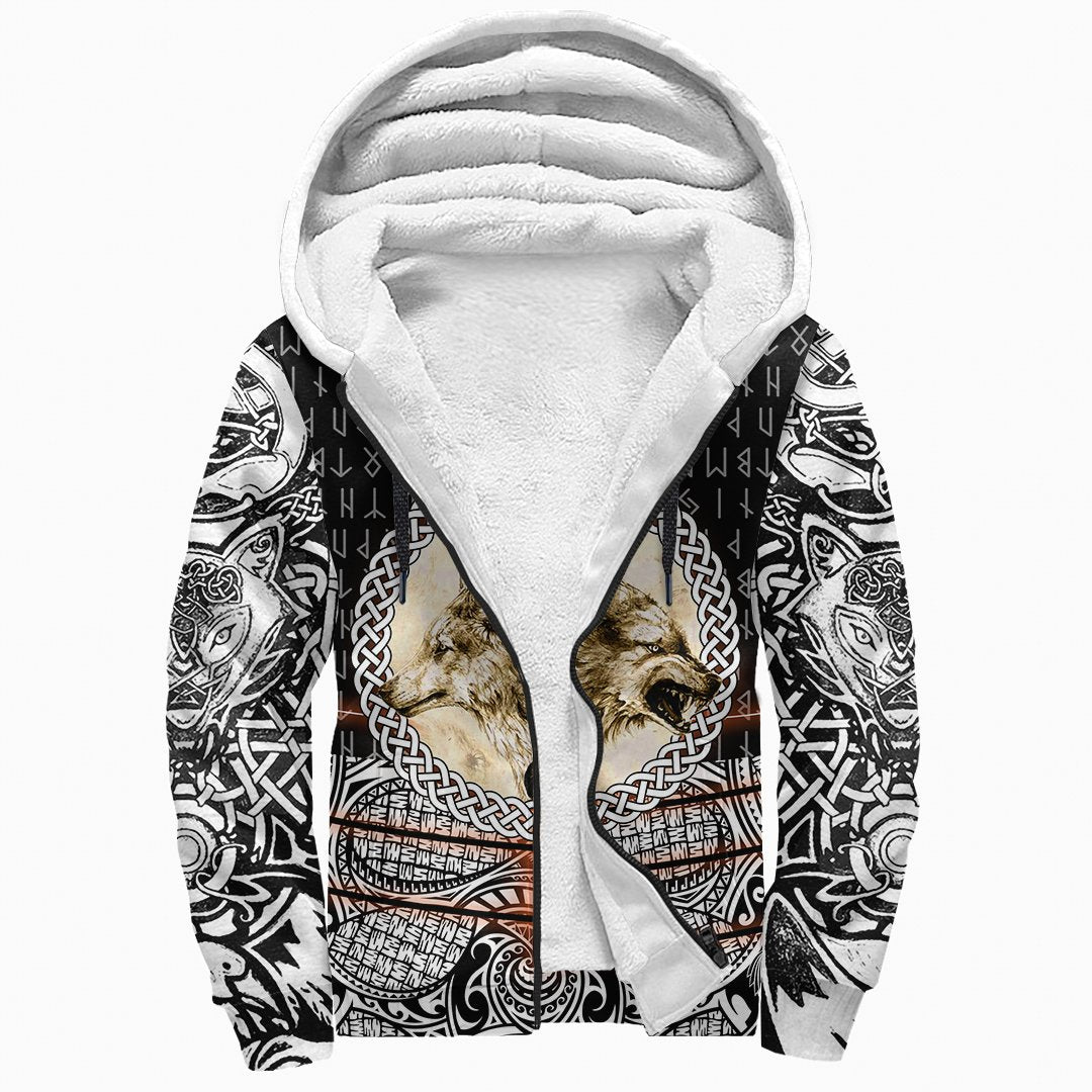 Viking Sherpa Hoodie - Wolf and Vikings Tattoo 3D RLT12 - Wonder Print Shop