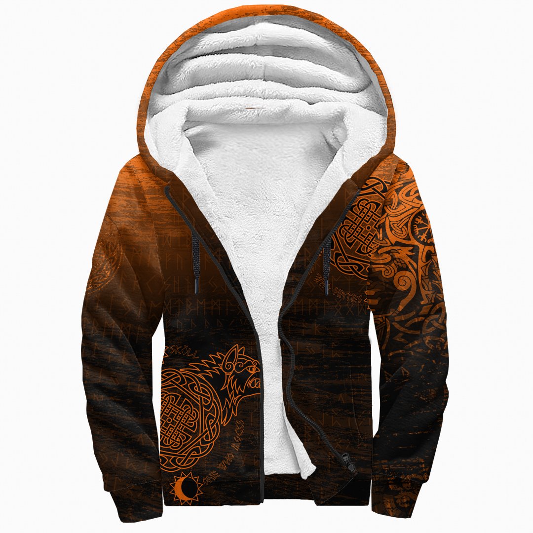 Viking Sherpa Hoodie, Skoll and Hati Orange RLT12 - Wonder Print Shop
