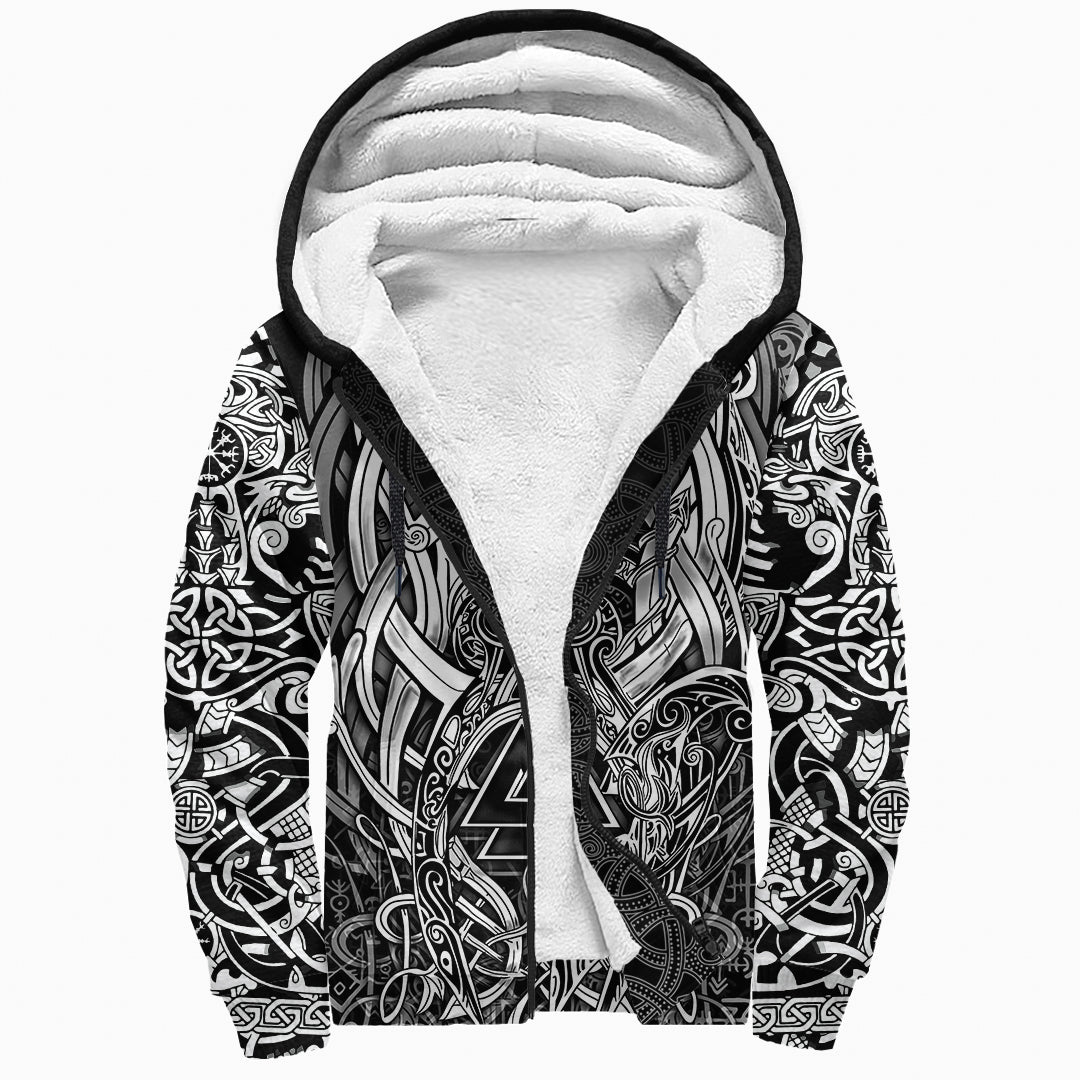 Viking Sherpa Hoodie - Valknut and Dragon Tattoo RLT12 - Wonder Print Shop