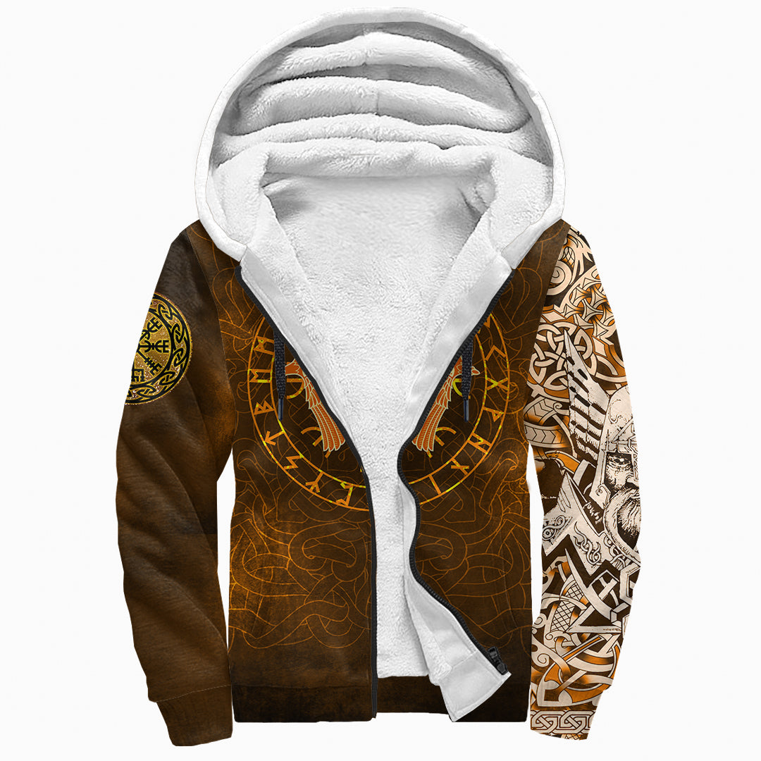Viking Sherpa Hoodie Gold Spear Of The God Odin - Gungnir and Two Gold Ravens RLT12 - Wonder Print Shop