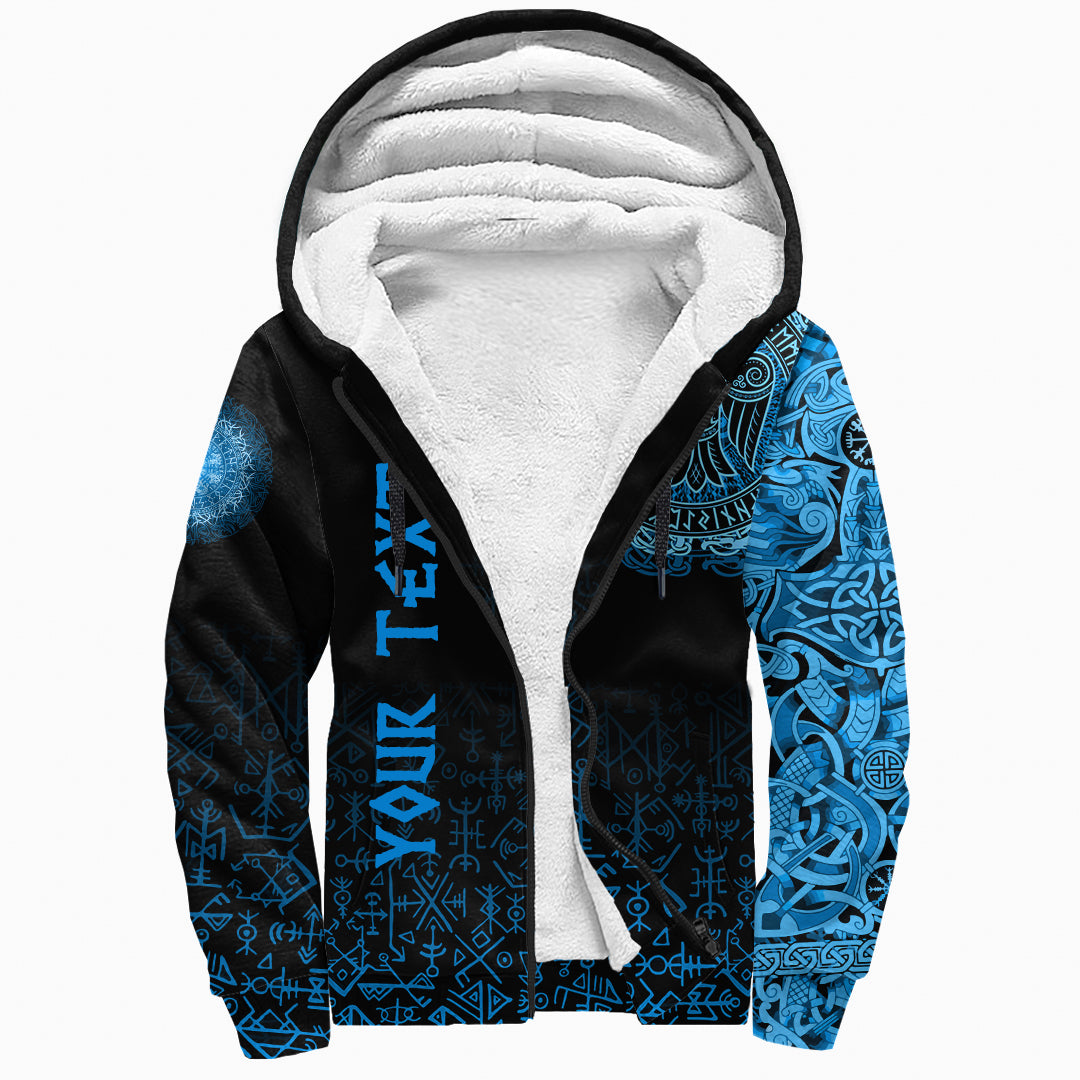 (Custom) Viking Sherpa Hoodie - Raven Celtic Cyan RLT12 - Wonder Print Shop