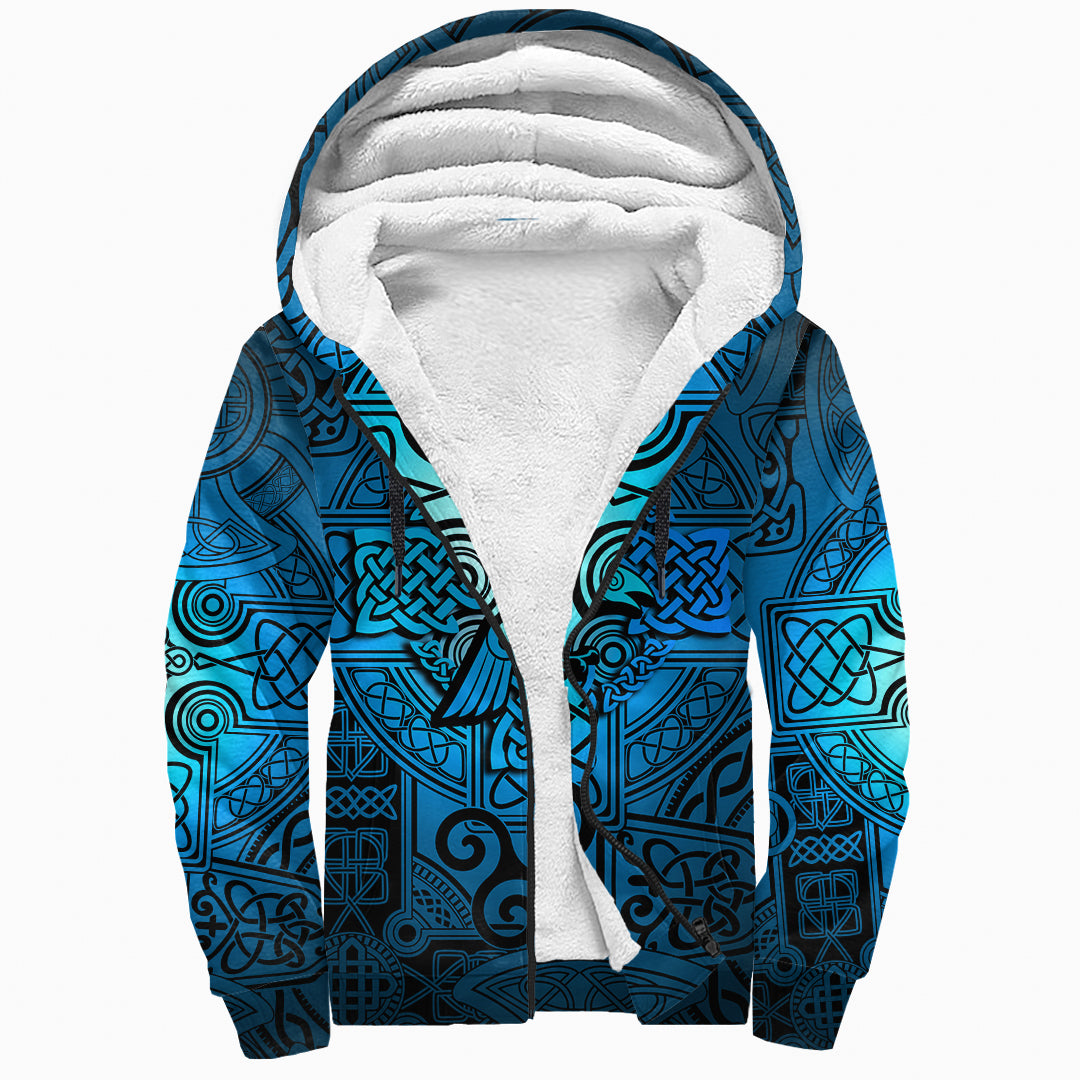 Viking Sherpa Hoodie - Raven Odin Celtic Cyan RLT12 - Wonder Print Shop
