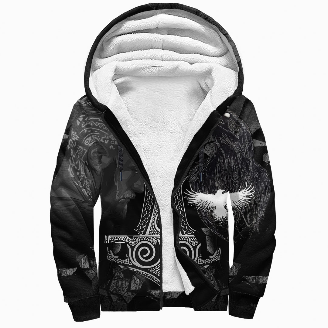 Viking Ragnar and Raven Style Mjolnir Sherpa Hoodie RLT12 - Wonder Print Shop