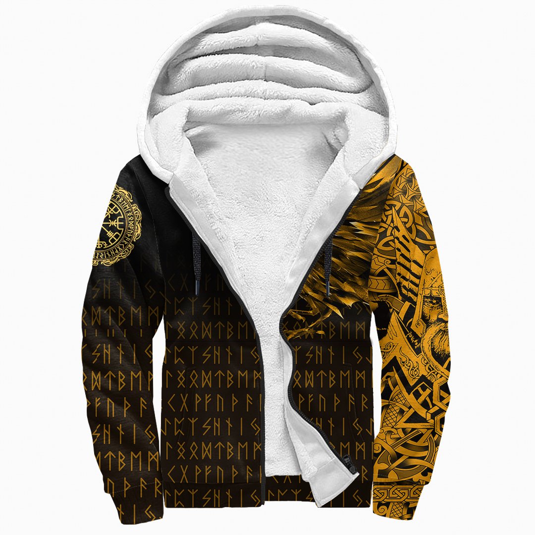 Viking Sherpa Hoodie - The Raven Of Odin Rune, Gold RLT12 - Wonder Print Shop