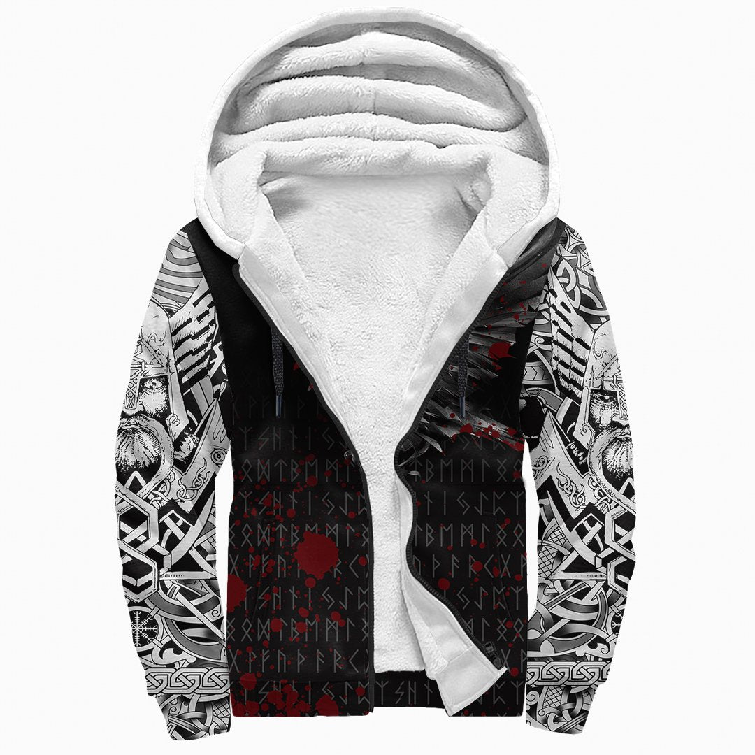 Viking Sherpa Hoodie - The Raven Of Odin Rune Blood RLT12 - Wonder Print Shop