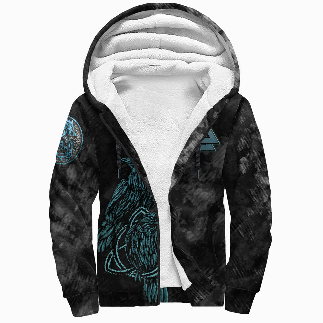 Viking Sherpa Hoodie - Raven Of Odin Cyan RLT12 - Wonder Print Shop