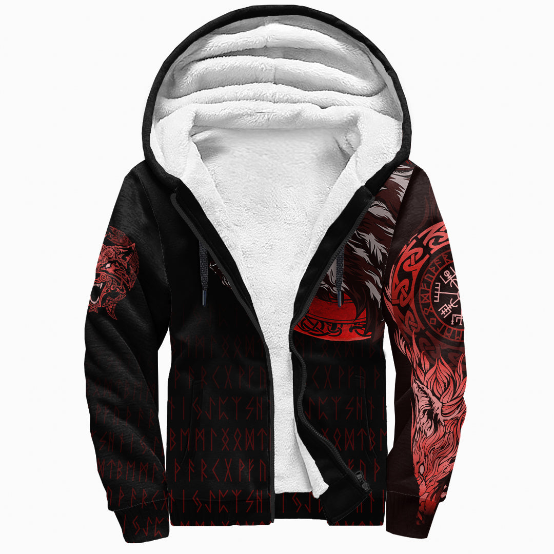 Viking Sherpa Hoodie - Wolf Blood Moon RLT12 - Wonder Print Shop