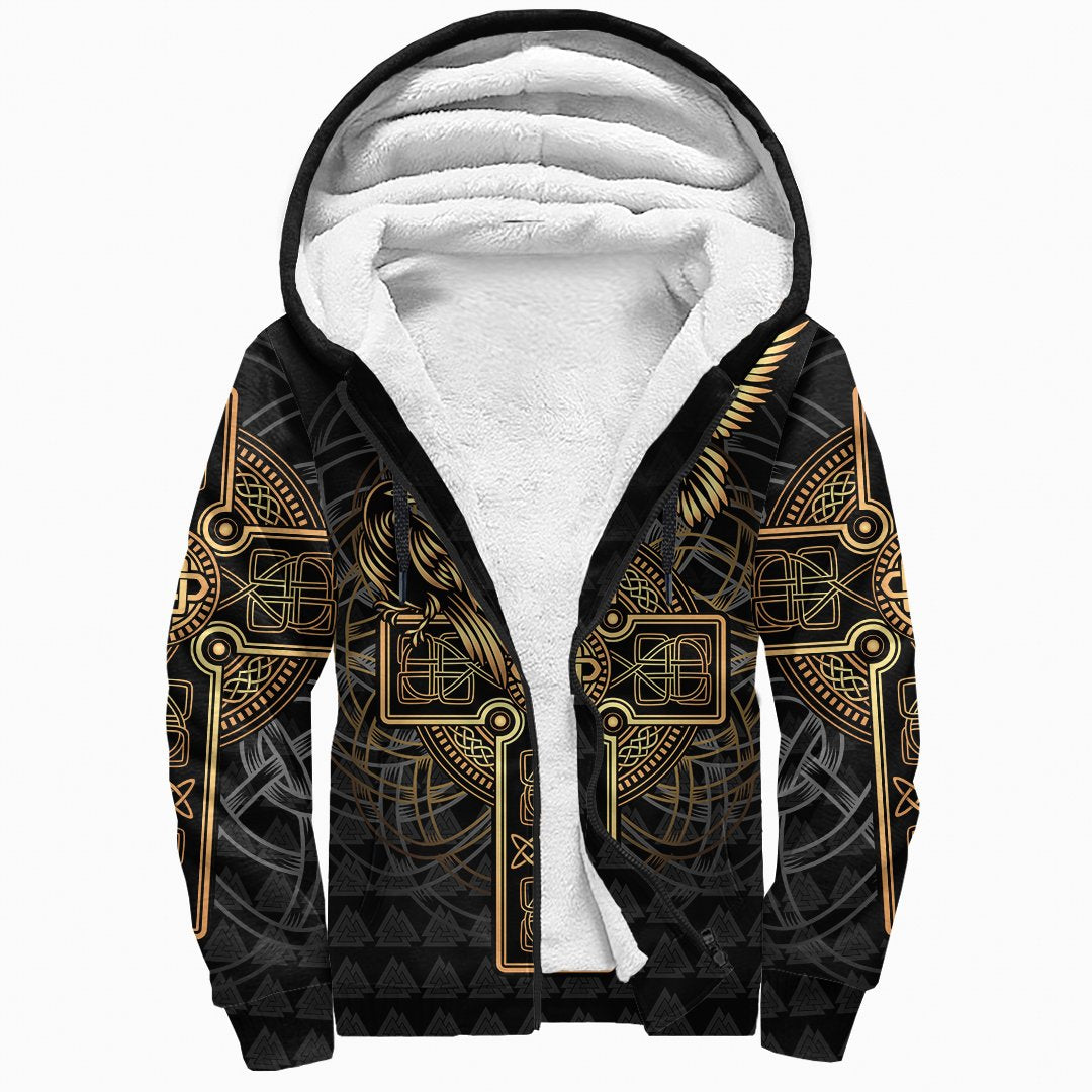 Viking Sherpa Hoodie - Odin's Celtic Raven Tattoo RLT12 - Wonder Print Shop