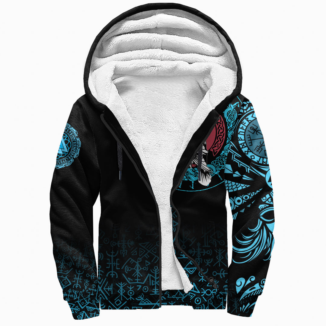 Viking Sherpa Hoodie - Raven Celtic Cyan Tattoo RLT12 - Wonder Print Shop