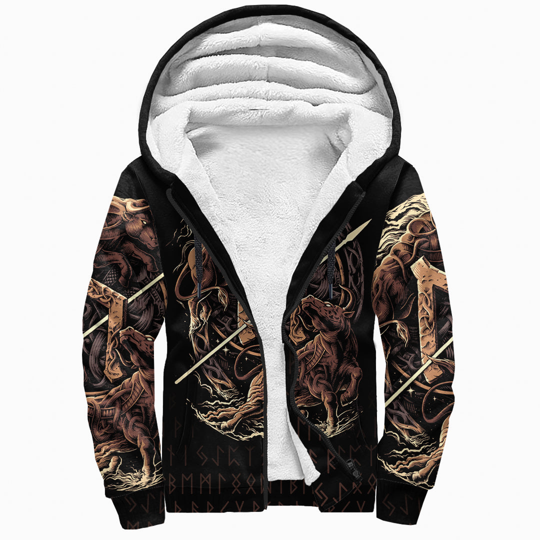 Viking Sherpa Hoodie - Uruz Rune RLT12 - Wonder Print Shop